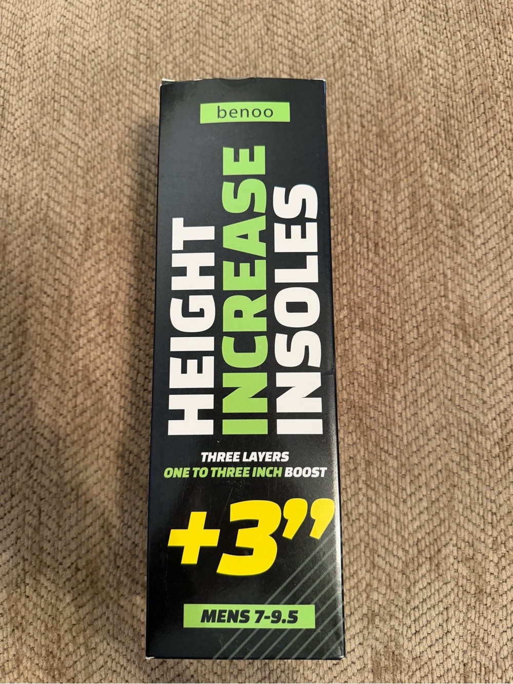 Height Increase Insoles for Men - Black, Sizes 7-9.5